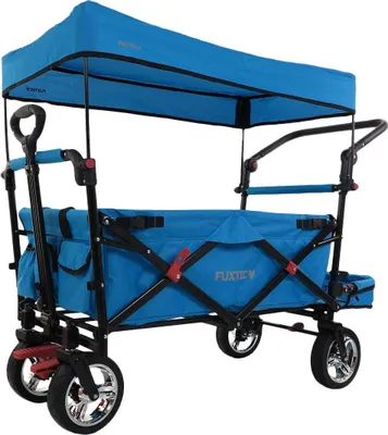 Obrázek produktu pro Ruční vozík FUXTEC tyrkysový FX-CT800 - Ruční vozík FUXTEC FX-CT800 - se střechou | do 75 kg | parkovací brzda | skládací | 2 sedadla | 120 cm x56 cm x98 cm tyrkysový