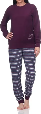 Produktbild von Wunderschöner Damen Frottee Schlafanzug mit Bündchen und Herz-Motiv - auch in Übergröße ; lila , 36