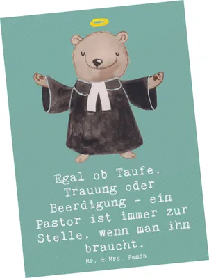 Produktbild von Mr. & Mrs. Panda Postkarte Pastor Begleiter - Meeresbrise - Geschenk, Beruf, Grußkarte, einzelkarte, Pastoren, Berufsgestaltung, Fotokarte, kirchliche Zeremonie, Gemeinde