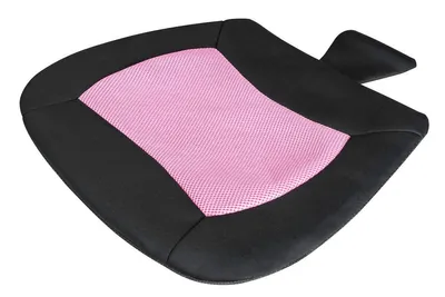 A black and pink seat cushion is shown on a white background.