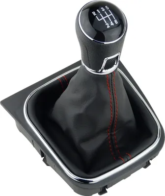Produktbild von Schaltsack Schaltmanschette Naht Rot Schaltknauf 6 Gang VW EOS Jetta Golf 5 + 6 Scirocco mit CHROM Rahmen