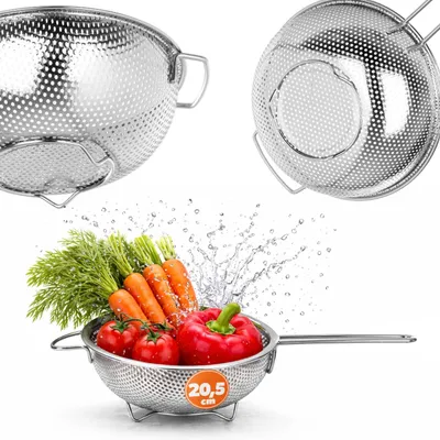 Obrázok produktu pre KADAX nerezové sito ⌀ 20,5 cm, jemné kuchynské sito z nehrdzavejúcej ocele, sito na cestoviny s dlhou rukoväťou a mikroprofilovaným povrchom, odkvapkávacie sito, vhodné do umývačky riadu