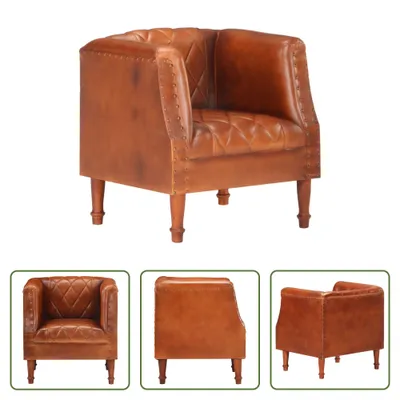 Image de The Living Store Fauteuil Marron Véritable cuir de chèvre