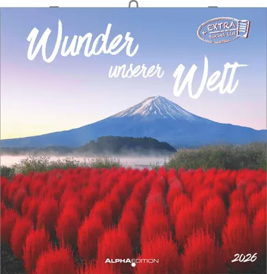 Produktbild von Alpha Edition - Wunder unserer Welt 2026 - Broschürenkalender 30×30 cm (30×60 geöffnet), Wandkalender mit Naturwundern & Kulturschätzen, Monatsübersicht, Ferientermine DE/AT/CH, Platz für Notizen