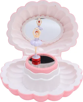 Image de Boîte à bijoux musicale, jolie forme de coquillage de style rétro avec miroir de maquillage pour enfants, rose