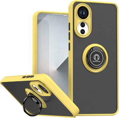 Produktbild von Hülle für Oppo A78 4G Matte Transluzent TPU Stoßfest Schutzhülle mit Ring Halter Ständer Gelb