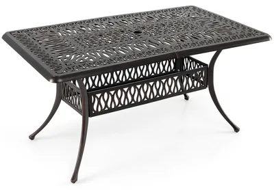 Produktbild von KOMFOTTEU Gartentisch aus Aluminiumguss, Esstisch für 6-8 Personen, wetterfester Terrassentisch mit Schirmloch 53 mm & verstellbaren Fußpolstern, rechteckiger Balkontisch für Hinterhof, 150x91x73 cm