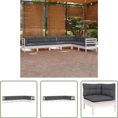 Produktbild von The Living Store 7-tlg. Garten-Lounge-Set mit Kissen Weiß Kiefer Massivholz