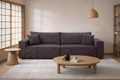Zdjęcie produktu dla Sofa z funkcją spania i pojemnikiem, tkanina sztruksowa Poso, Ciemnoszary, BEST SCORNER