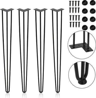 Produktbild von Clanmacy 4x 61cm Hairpin Legs Tischbeine Haarnadelbeine 3 Bügel Tischgestell DIY Tischkufen Esstisch Schwarz