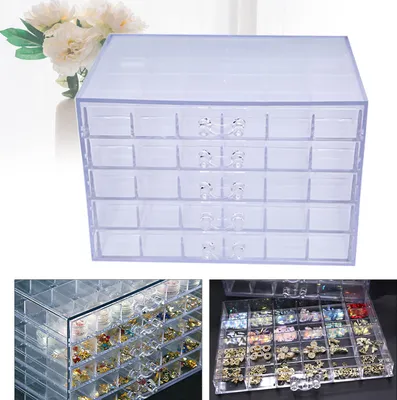 Produktbild von 120 Gitter 5 Schichten Nagelzubehör Aufbewahrungsbox Organizer Schmuckkästchen Acryl Schubladen Schmuckschatulle für Ringe Ohrringe Nagellack (transparent)