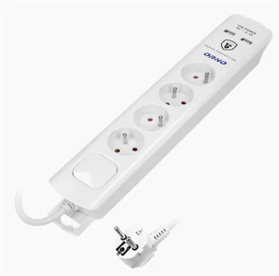 Immagine prodotto di ORNO | Ciabatta Elettrica OR-AE-13243 - 3 m - Bianca - 4 Prese - Protezione Da Sovratensione - USB