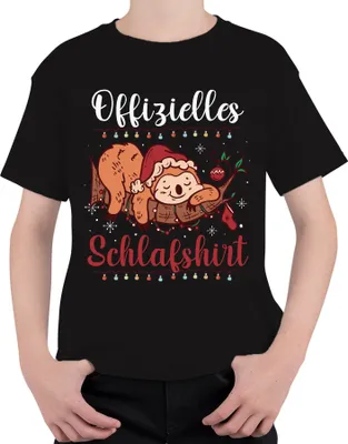 Produktbild von Offizielles Schlafshirt Faultier Weihnachten - Weihnachtsgeschenk Christmas Uni Kinder T-Shirt, Schwarz, 152