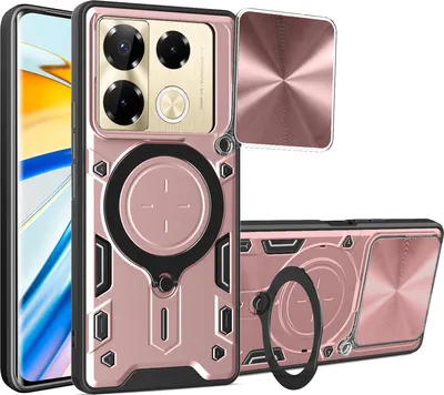 Obrázek produktu pro Pouzdro pro Infinix Note 40 Pro 5G/Note 40 Pro+ 5G dvojvrstvé odolné pouzdro s ochranným krytem kamery a kruhovým stojánkem na prsten Růžový