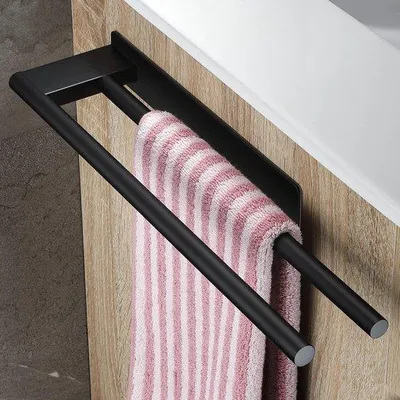 Obrázok produktu pre Čierny držiak na uteráky z nehrdzavejúcej ocele, 39 cm, do kúpeľne