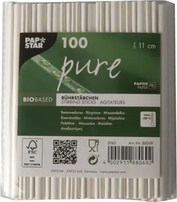 Produktbild von Papstar 88069, Einweg-Rührstab, Papier, Weiß, 100 Stück(e)