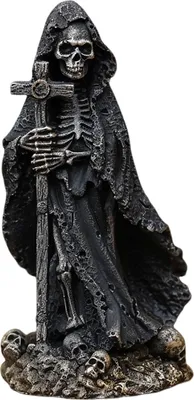 Produktbild von Sensenmann-Statue, Halloween, schwarze Horror-Robe, Skulptur, gotische Harzfigur Santa Muerte für Halloween, Innen-, Bücherregal- und Schreibtisch-Dekoration