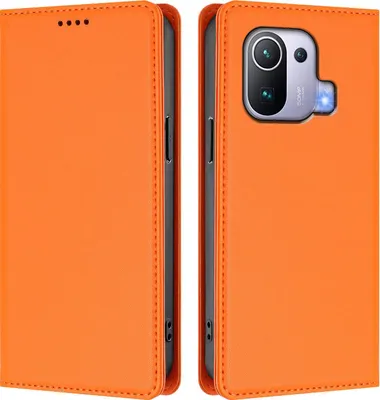 Obrázek produktu pro Kožené pouzdro pro Xiaomi Mi 11 Pro, magnetické flipové pouzdro zPolyuretankůže se stojánkem Oranžová