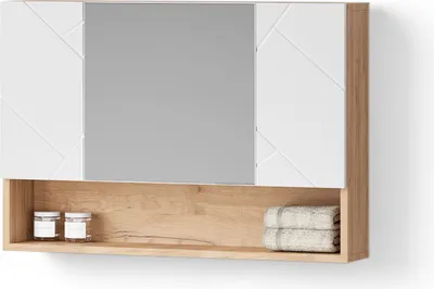 Immagine prodotto di Specchio contenitore bagno Livinity Ronco Bianco lucido/oro power oak 80.1 x 55 cm, Model 52820