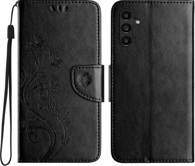Produktbild von Mobigear Flowers  Samsung Galaxy A36 Hülle Klapphülle Geldbörse - Schwarz