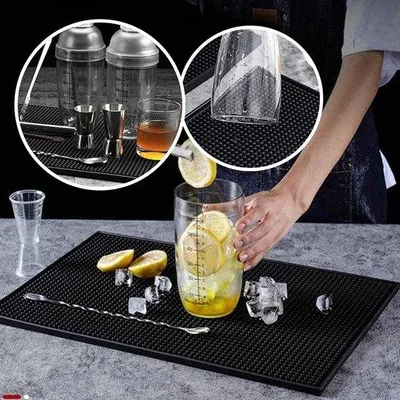 Image de Tapis de cuisine en silicone, 45 x 30 cm, noir, pour plan de travail
