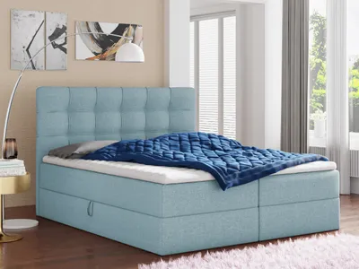 Produktbild von Boxspringbett Best mit 2 Bettkästen, Doppelbett mit Bonell-Matratze und Topper, Polsterbett, Bett (Blau (Vidar 83), 180 x 200 cm)