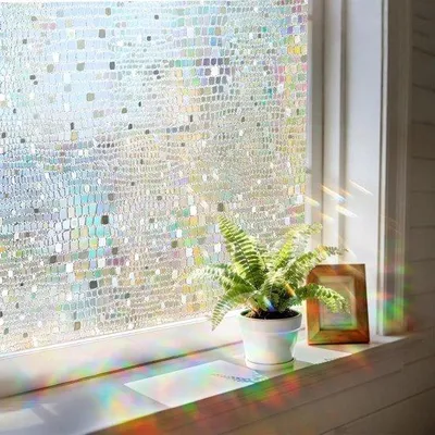 Produktbild von Glasfolie Regenbogen-Effect - Transparenz - Dekorative Glasfolie - 3D Glas-in-Lotus-Muster - 60 x 300 cm - Transparent