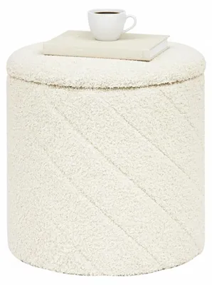Productafbeelding van Famanu – Ronde poef met opbergruimte, inklapbare voetenbank met deksel, geschikt voor woonkamer, slaapkamer en hal, wit, 33 x 33 x 35 cm