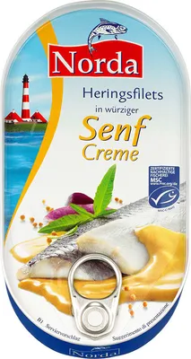 Produktbild von NORDA Heringsfilets in würziger Senf-Creme 200g