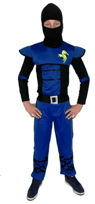 Produktbild von blaues Ninja Kostüm für Kinder - Größe 110-152 , Größe:134/140