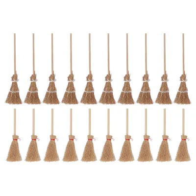 Image de 20 mini balais de sorcière en bambou 14 cm/10 cm - Balai décoratif en paille pour Halloween pour le bricolage, le cosplay et les fêtes d'école