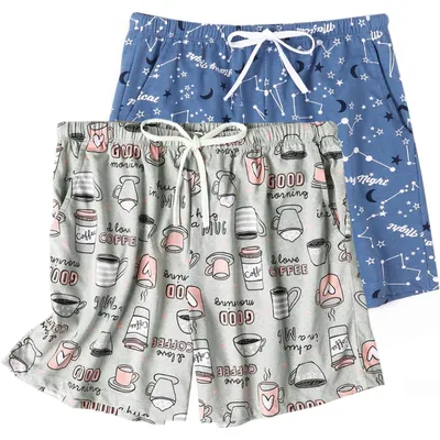 Imagen del producto de Pantalones cortos de pijama de Damen, con cintura elástica y bolsillos. Pantalones tipo bóxer cómodos, ideales para dormir y para hacer ejercicio