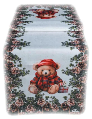 Produktbild von Tischdecke Tischläufer Druck Weihnachtsteddy Winterwald 40 x 90 cm