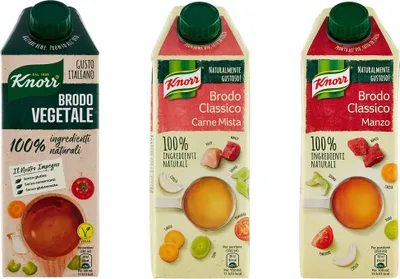Produktbild von Testpaket Knorr Brodo Vegetale Manzo Carne Mista Brühe mit Gemüse 100% natürliche Zutaten Gluten-frei 3x 750ml