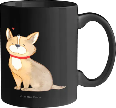 Produktbild von Mr. & Mrs. Panda Tasse Hund Glück - Schwarz - Geschenk, Becher, Süß, design, Keramiktasse, schöne, Teebecher, Liebe, Spruch, Kaffeetasse, Herz, Sprüche