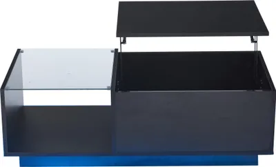 Produktbild von LED Couchtisch, Wohnzimmertischmit , Höhenverstellbarer Kaffeetisch mit Verstecktem Stauraum und Ablage, 50 x 100 x (33-46.5) cm