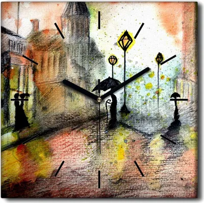 Produktbild von Coloray Uhr auf Leinwand 30x30 cm Wand Uhr Dekoration Wohnzimmer Segeltuch schwarze Hände -Landschaft. Stadtregen