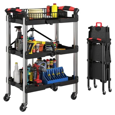 Produktbild von Werkzeug Trolley klappbarer 3 stufiger Werkzeugwagen Kunststoff, für Werkstatt Garage