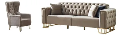 Produktbild von Villa Möbel Sofa Set Royce Beige Taupe Stellvariante:2+1 Relax- und Bettfunktion, pflegeleichter Mikrofaser Samtstoff