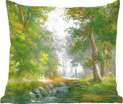 Produktbild von MuchoWow® Zierkissen Sofakissen Wohnzimmer Dekokissen 50x50 cm Wald - Ölgemälde - Sommer - Komfort - Sofakissen