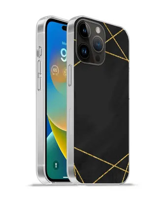 Produktbild von MuchoWow® Handyhülle Schutzhülle Hülle für Apple iPhone 14 Pro - Softcase Geometrisches Muster aus goldenen Linien auf schwarzem Hintergrund Silikon Softcase Handy Hülle - Umschlag