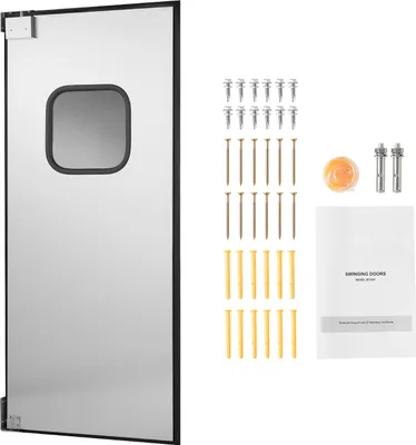 Image de SucceBuy Porte battante 917 x 78 x 2133 mm, panneau unique, convient pour des ouvertures de porte de 91 x 213 cm, porte en acier inoxydable pour applications commerciales avec ferrures & accessoires, parfaite pour une utilisation privée