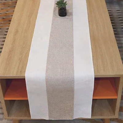 Image de Nappe en tissu bicolore, style champêtre, 30 x 180 cm, lavable