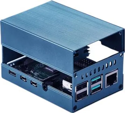 Produktbild von Blaues Aluminium Gehäuse für Raspberry Pi 4, inkl. Lüfter