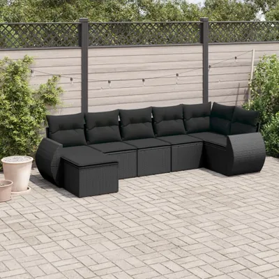 Produktbild von Design 7-tlg. Garten-Sofagarnitur mit Kissen Schwarz Poly Rattan, Gartensofas 2024 Neu