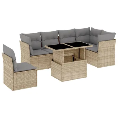 Produktbild von vidaXL 7-tlg. Garten-Sofagarnitur mit Kissen Beige Poly Rattan