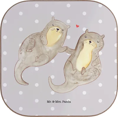 Produktbild von Mr. & Mrs. Panda Untersetzer für Gläser Otter Hände halten - Grau Pastell - Geschenk, Tischschoner, Verliebt, glücklich, Liebe, Paar, Holzuntersetzer, Seeotter, Coaster