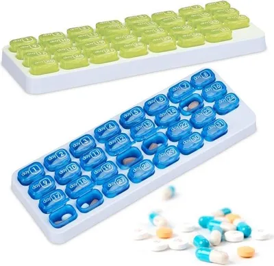Produktbild von Pillendose 2er-Set für monatliche Einnahme, 31 Fächer, Tagesmarkierung, 28.5x10.5x5.8cm