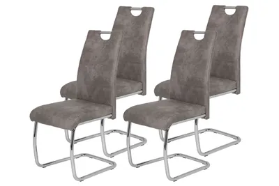 Produktbild von Hela Tische, 4er Set Esszimmerstuhl Freischwinger Flora - Bezug Vintage Grau - Metallgestell Rundrohr verchromt - 120kg belastbar - Lehne mit Griff