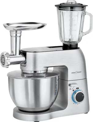 Produktbild von Profi Cook  3in1 Knetmaschine, Mixer und Fleischwolf in Einem PC-KM 1189, massives Alu-Druckguss-Gehäuse mit leistungsstarken 1500 Watt, 8 Geschwindigkeitsstufen, Profi-Metallgetriebe, silber